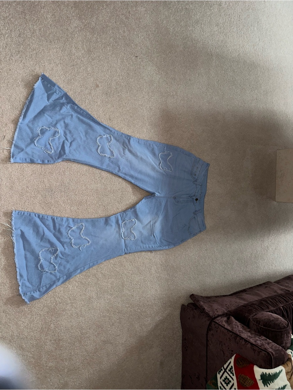 Light Blue Elastic Bell Bottoms Distressed Women's Jeans